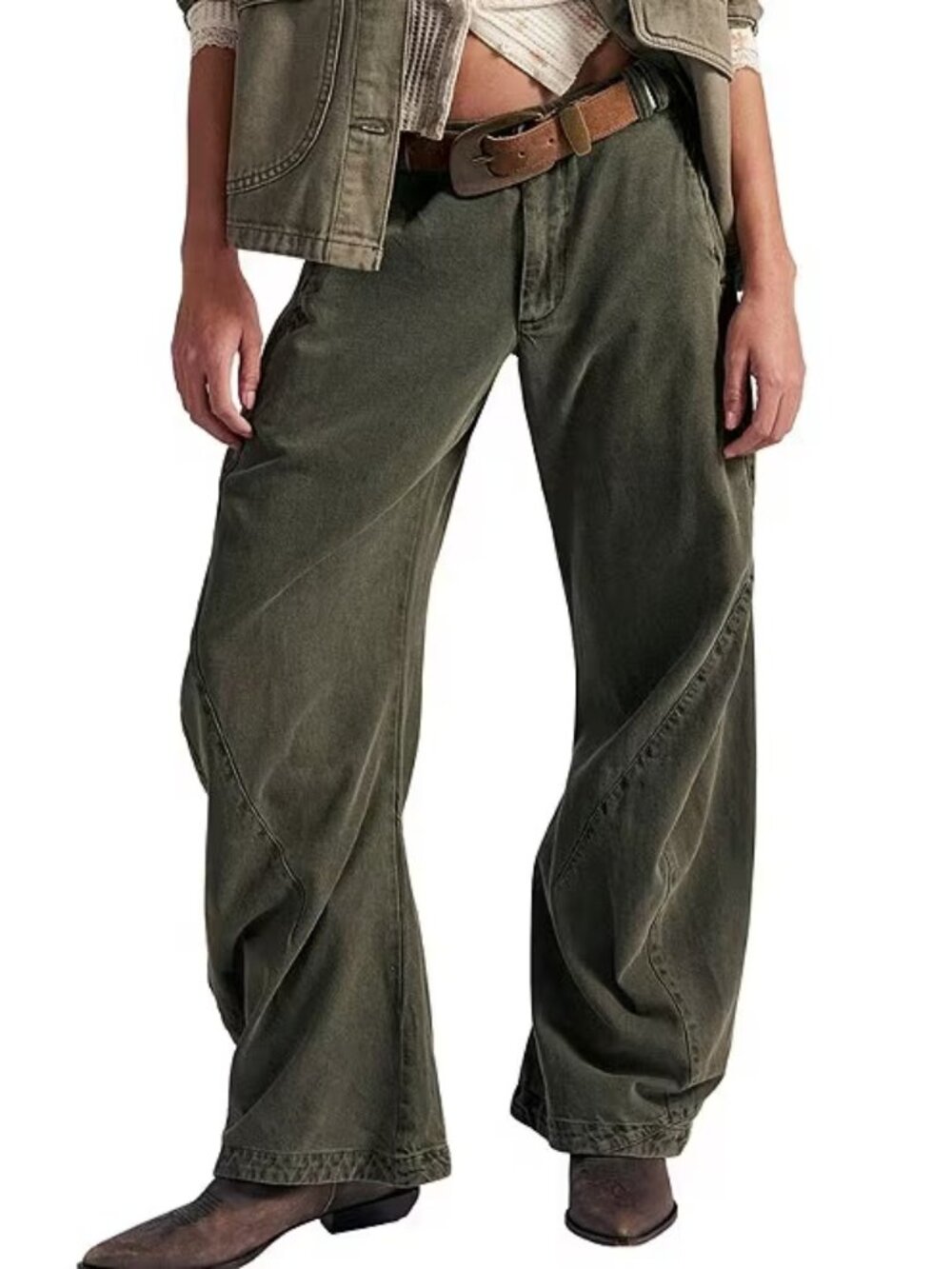 NWT Free People Spotlight Washed Low Rise Barrel Leg Chino Trouser Pants Size 8